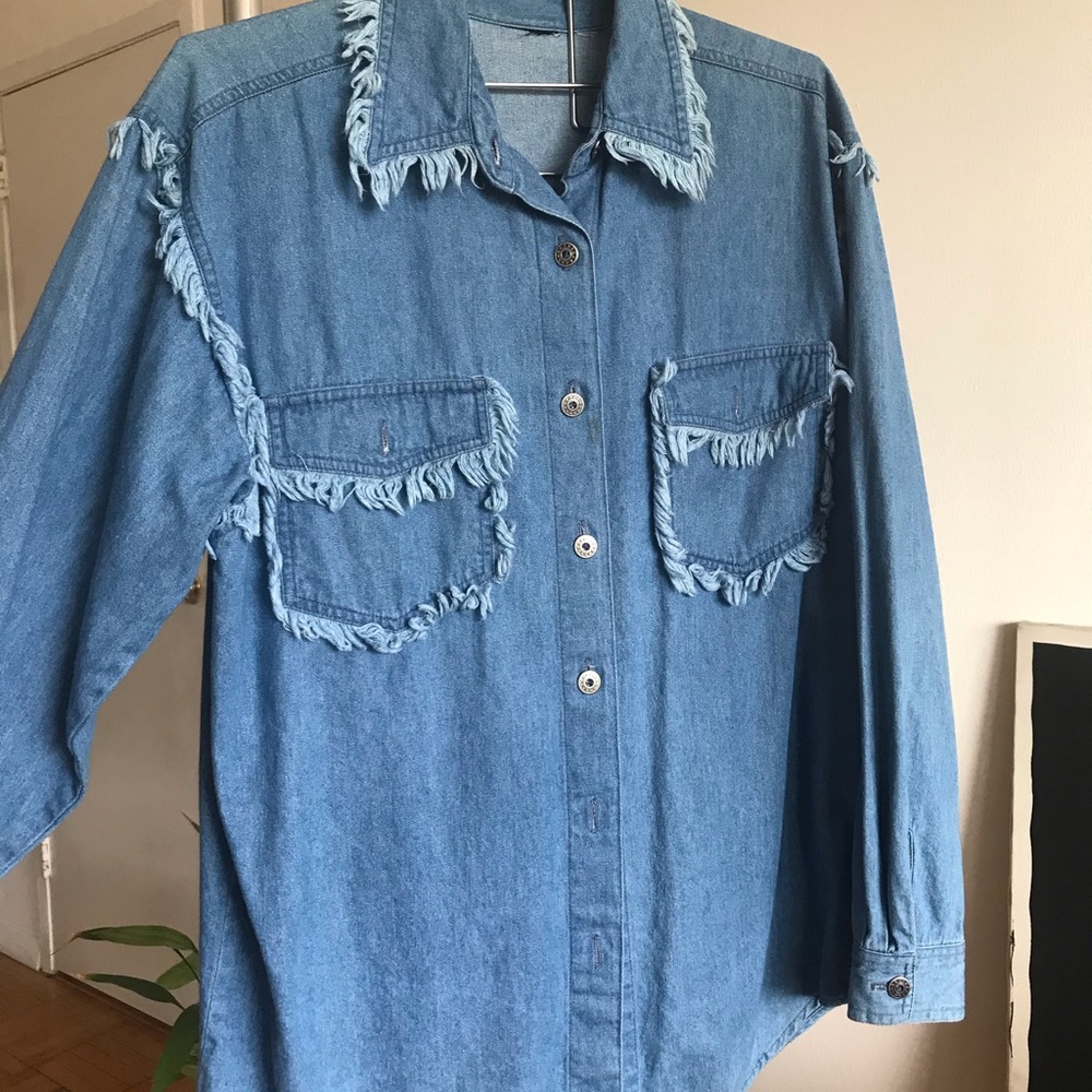 Fringe denim button up